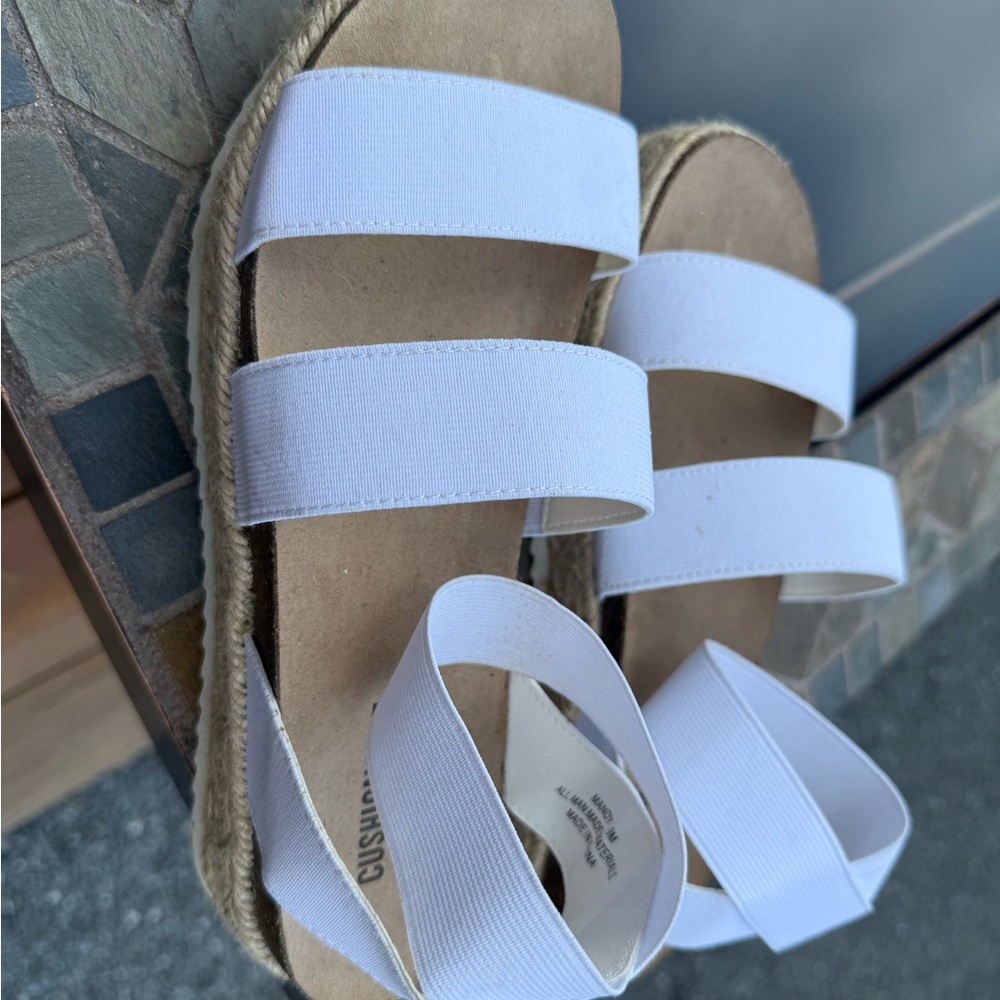 White and Tan Espadrille Shoes with Elastic Straps